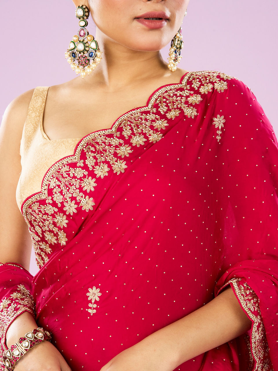 Mohey Women Blossoming Rani Pink Satin Saree