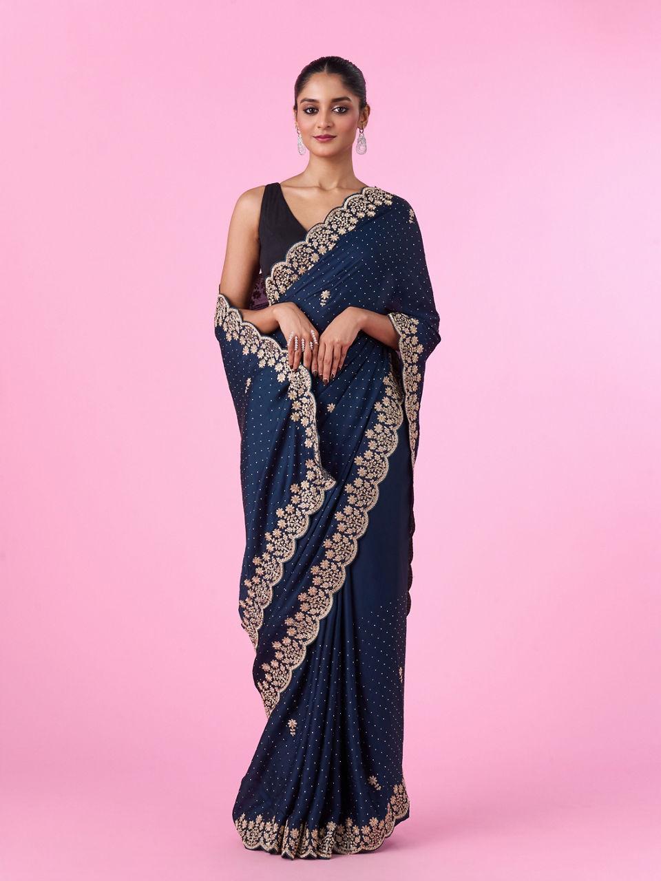 Mohey Women Blue Satin Party Wear Saree