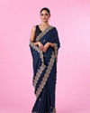 Mohey Women Blue Satin Party Wear Saree