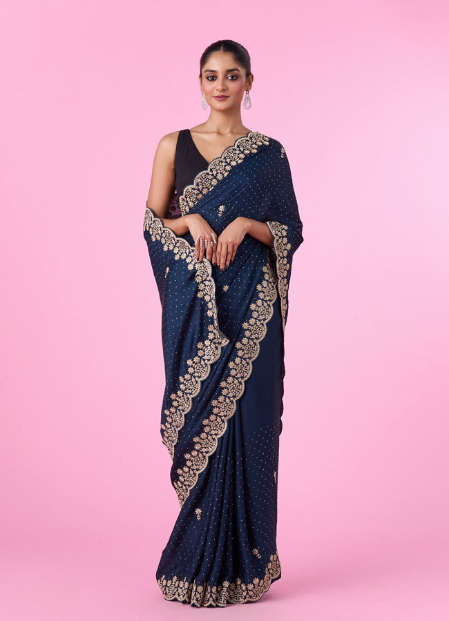 Mohey Women Blue Satin Party Wear Saree