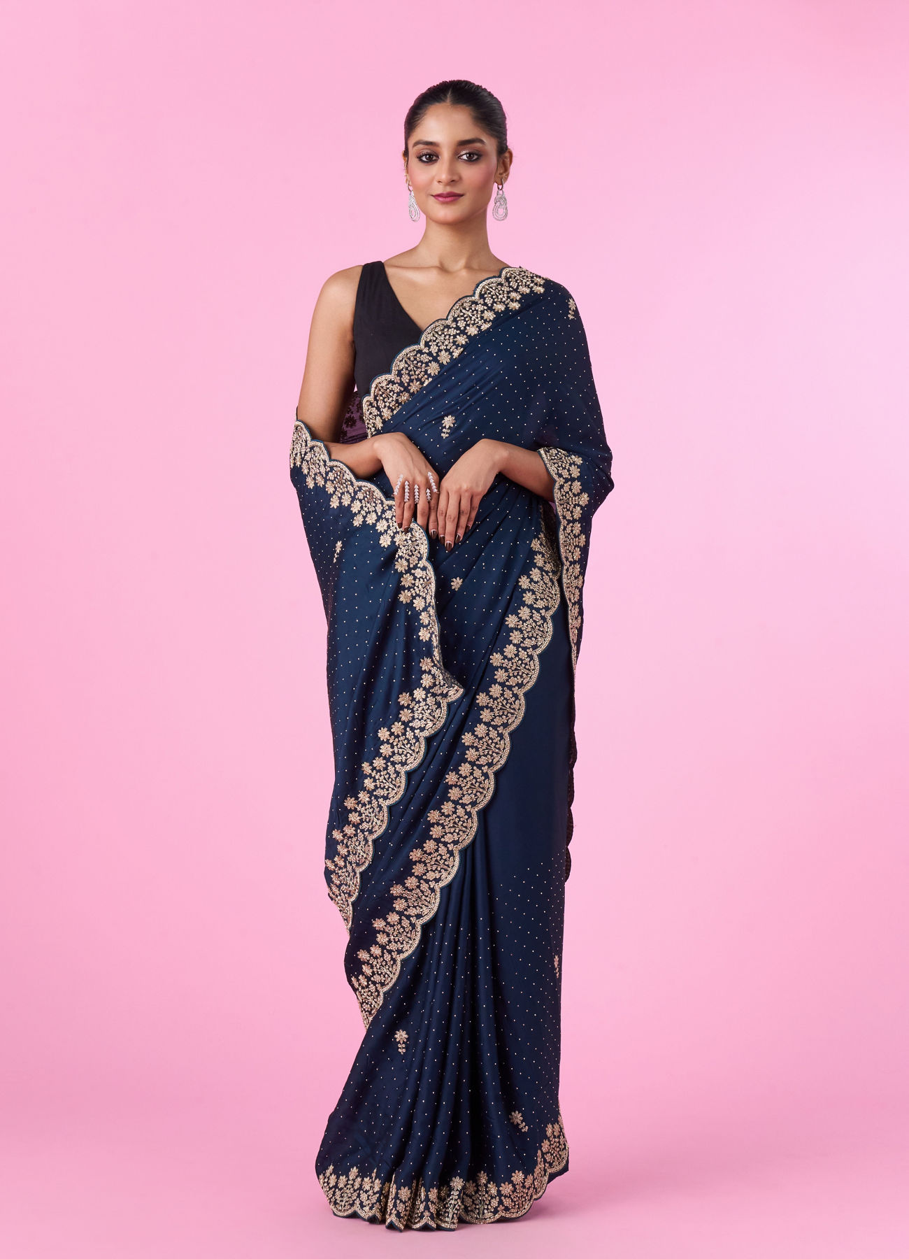 Mohey Women Blue Satin Party Wear Saree