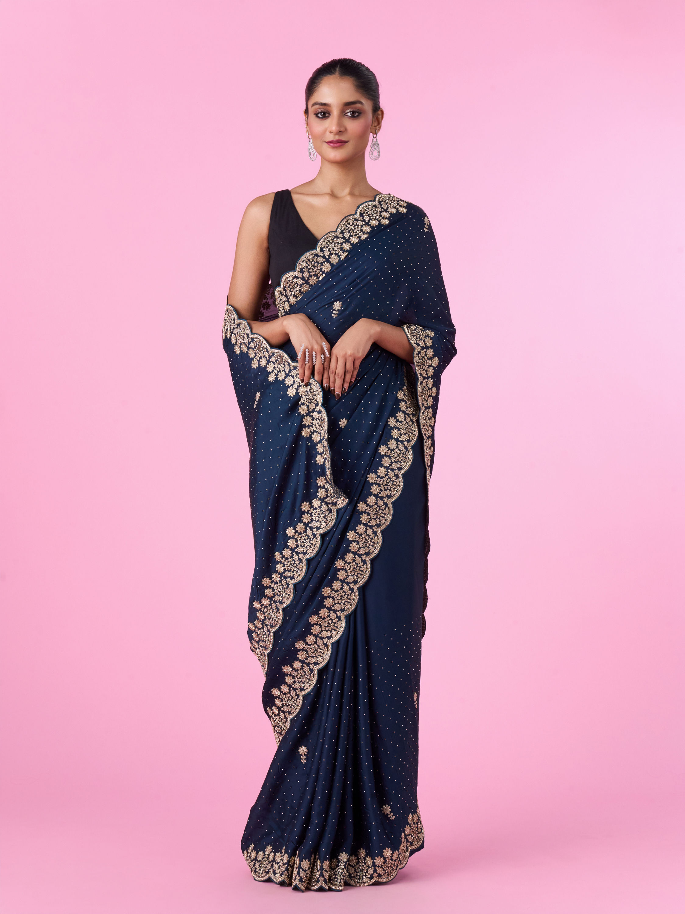 Mohey Women Blue Satin Party Wear Saree