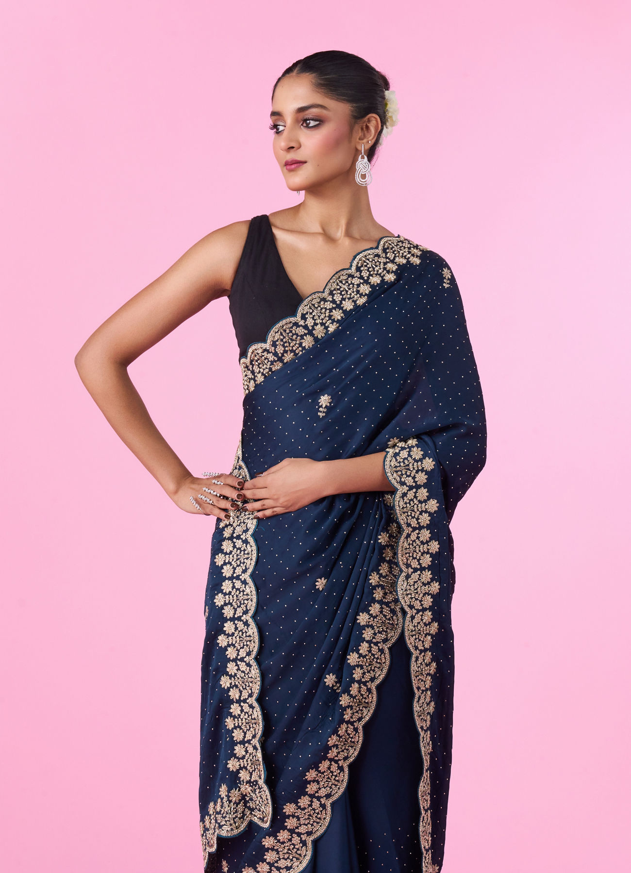 Mohey Women Blue Satin Party Wear Saree