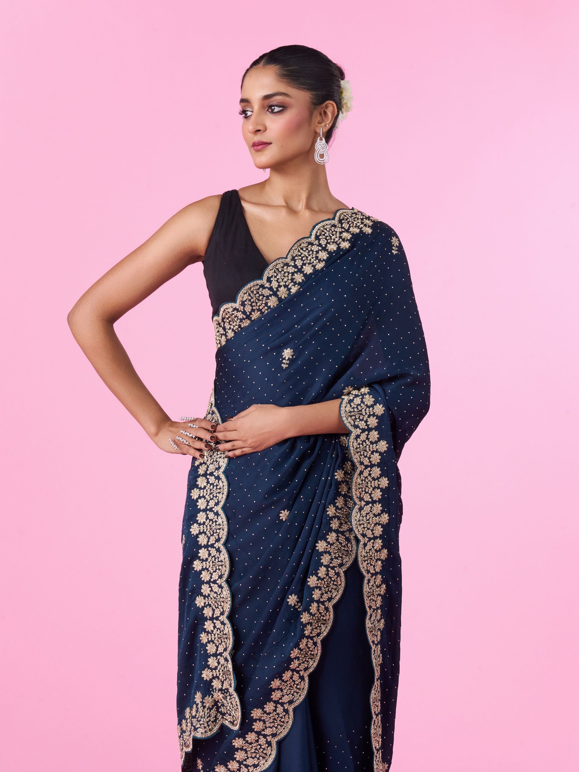 Mohey Women Blue Satin Party Wear Saree