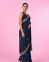 Mohey Women Blue Satin Party Wear Saree