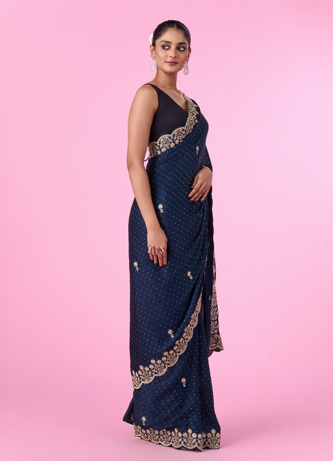 Mohey Women Blue Satin Party Wear Saree