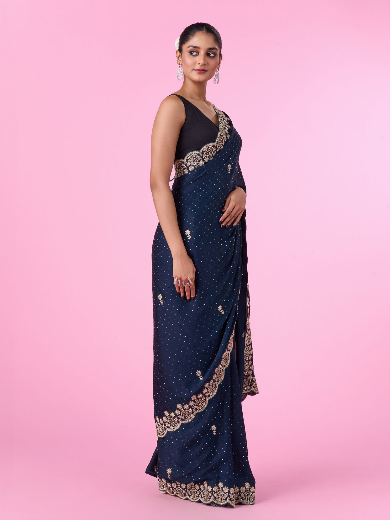 Mohey Women Blue Satin Party Wear Saree