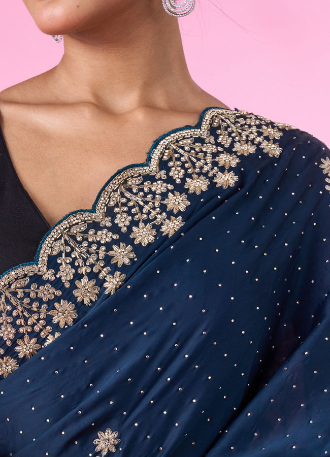 Mohey Women Blue Satin Party Wear Saree