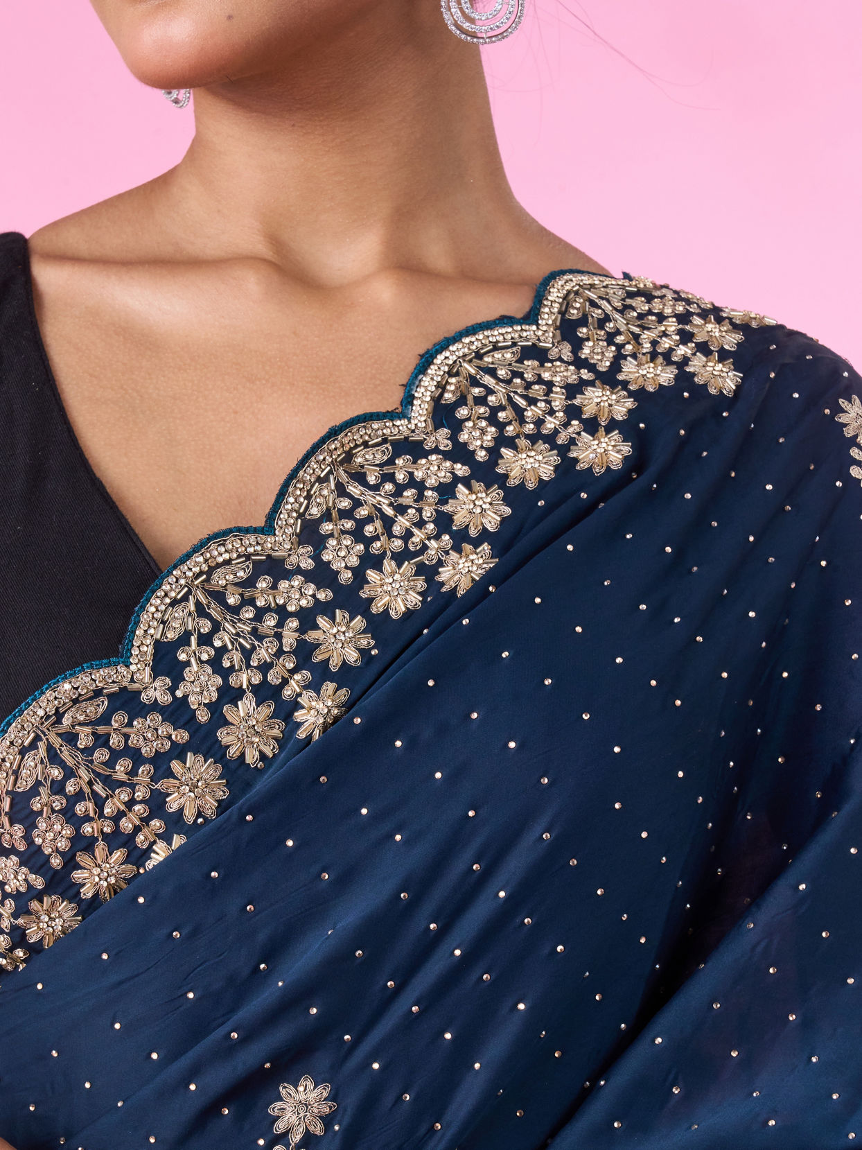 Mohey Women Blue Satin Party Wear Saree