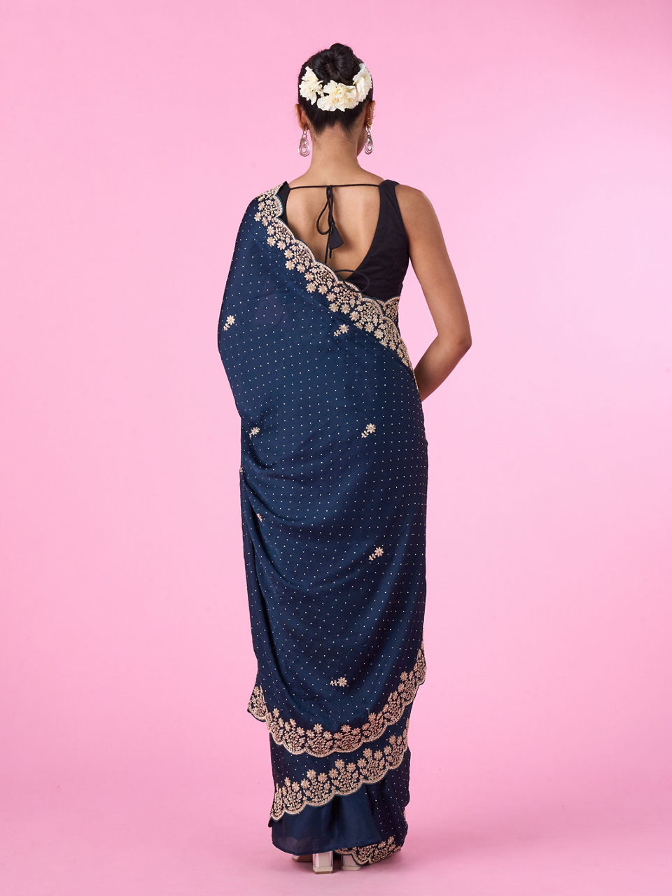 Mohey Women Blue Satin Party Wear Saree