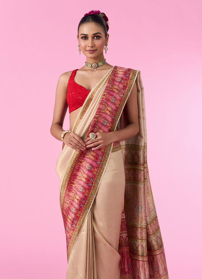 Mohey Women Elegant Cream Banarasi Saree