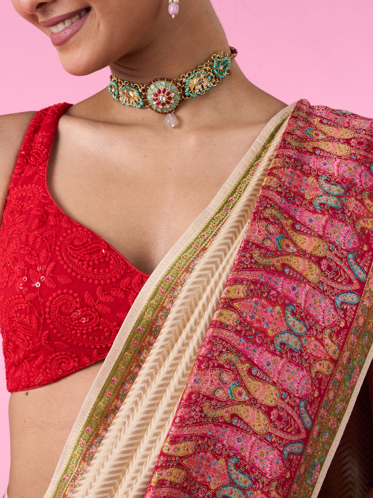 Mohey Women Elegant Cream Banarasi Saree