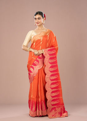 Mohey Women Radiant Orange Silk Saree