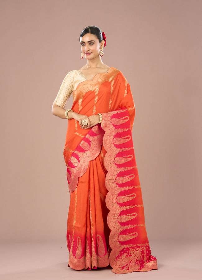 Mohey Women Radiant Orange Silk Saree