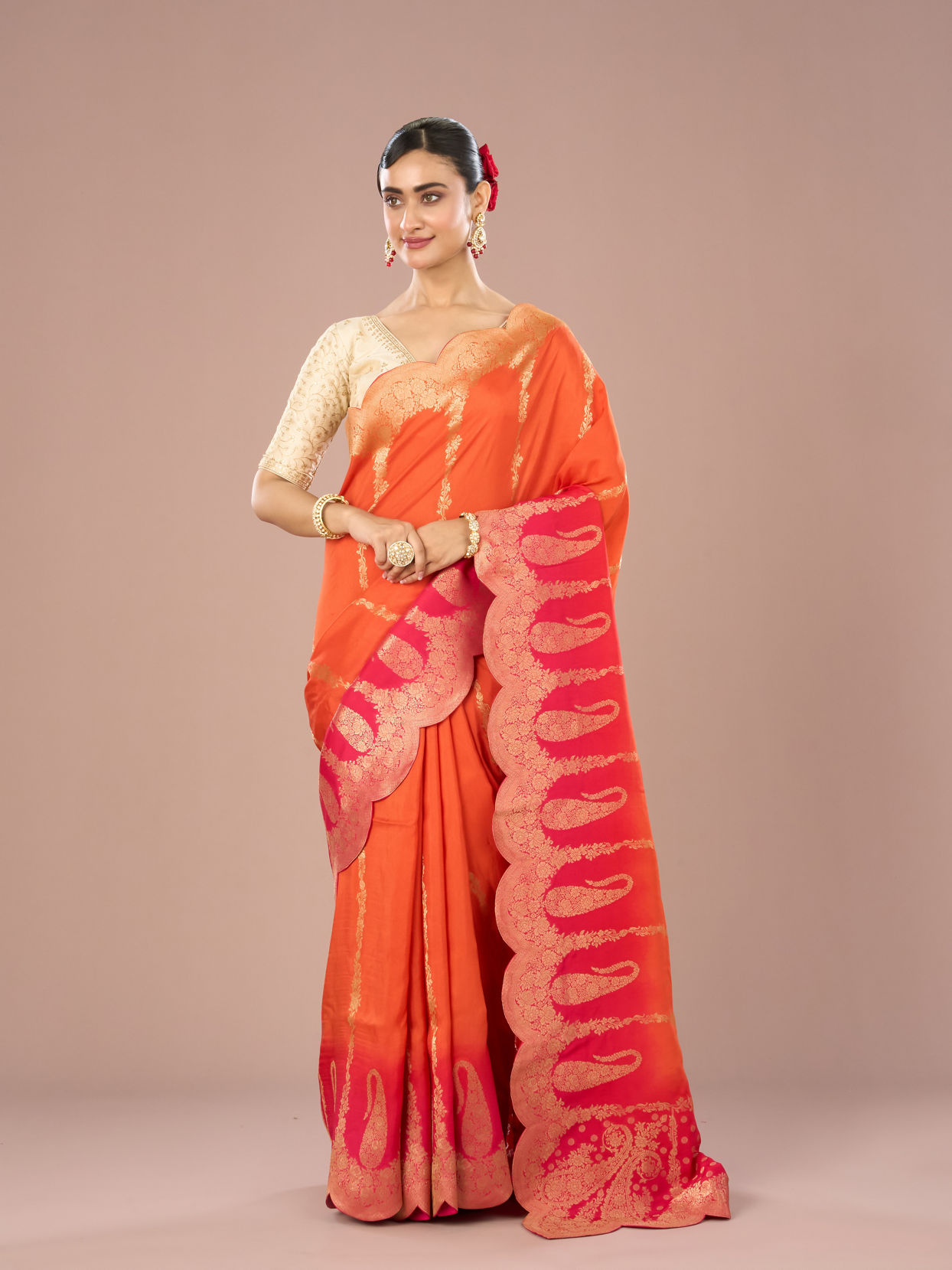 Mohey Women Radiant Orange Silk Saree