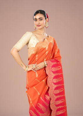 Mohey Women Radiant Orange Silk Saree