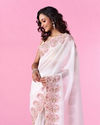 Mohey Women Elegant Cream Chinon Saree