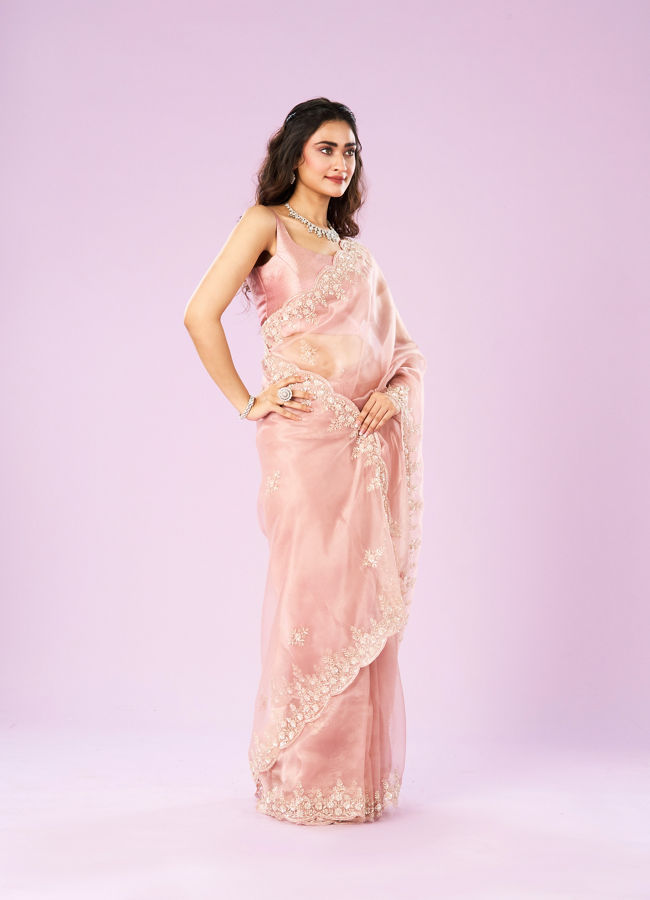 Mohey Women Pink Organza Extravaganza Saree