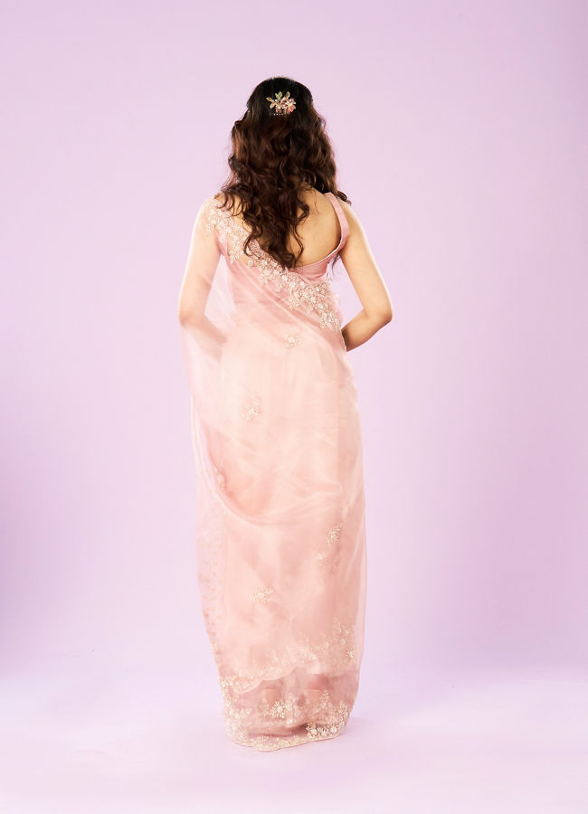 Mohey Women Pink Organza Extravaganza Saree