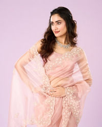 Mohey Women Pink Organza Extravaganza Saree