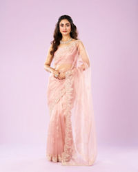 Mohey Women Pink Organza Extravaganza Saree