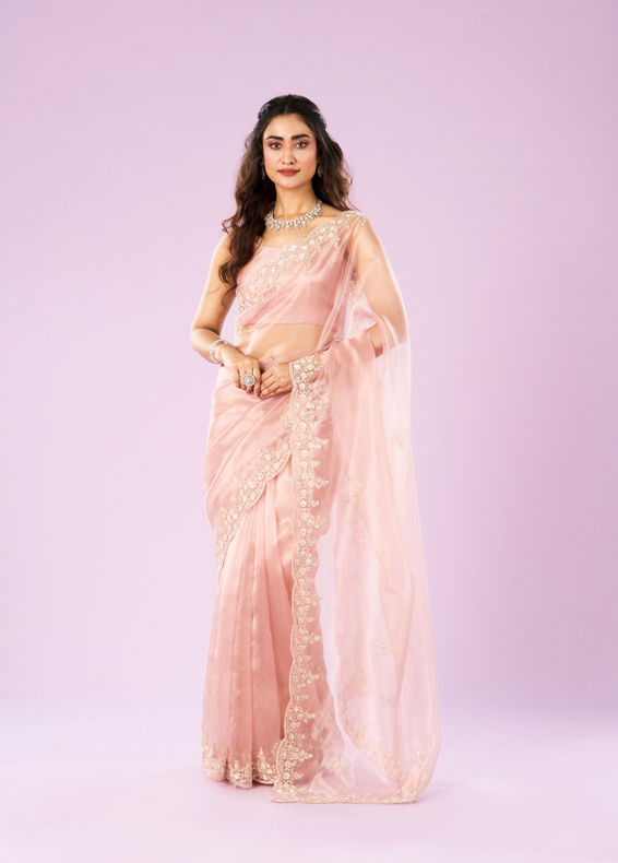 Mohey Women Pink Organza Extravaganza Saree