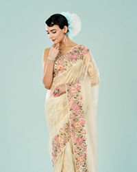 Mohey Women Cream Dream Organza Saree