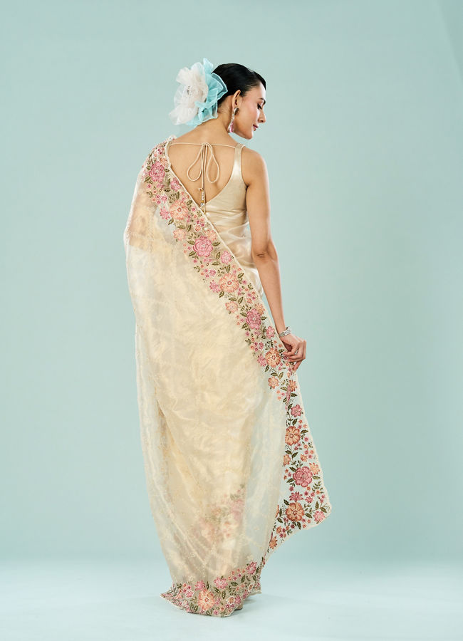 Mohey Women Cream Dream Organza Saree