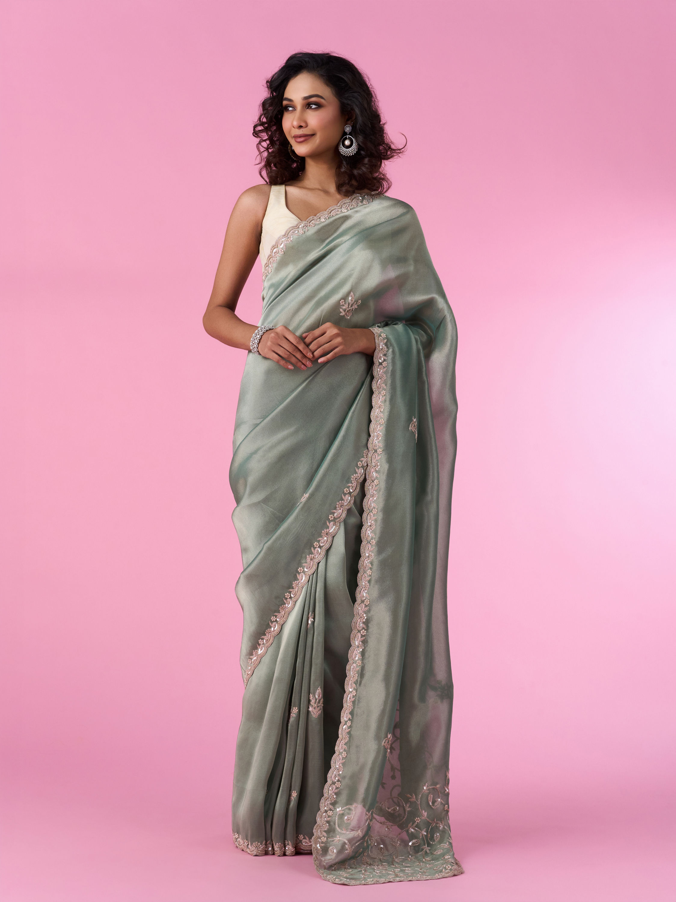 Mohey Women Sea Green Party Wear Saree