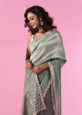 Mohey Women Sea Green Party Wear Saree