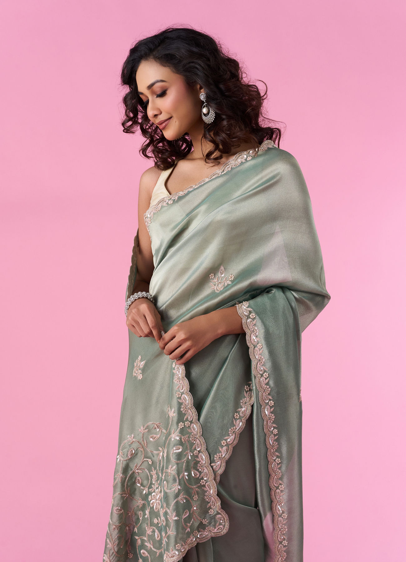 Mohey Women Sea Green Party Wear Saree