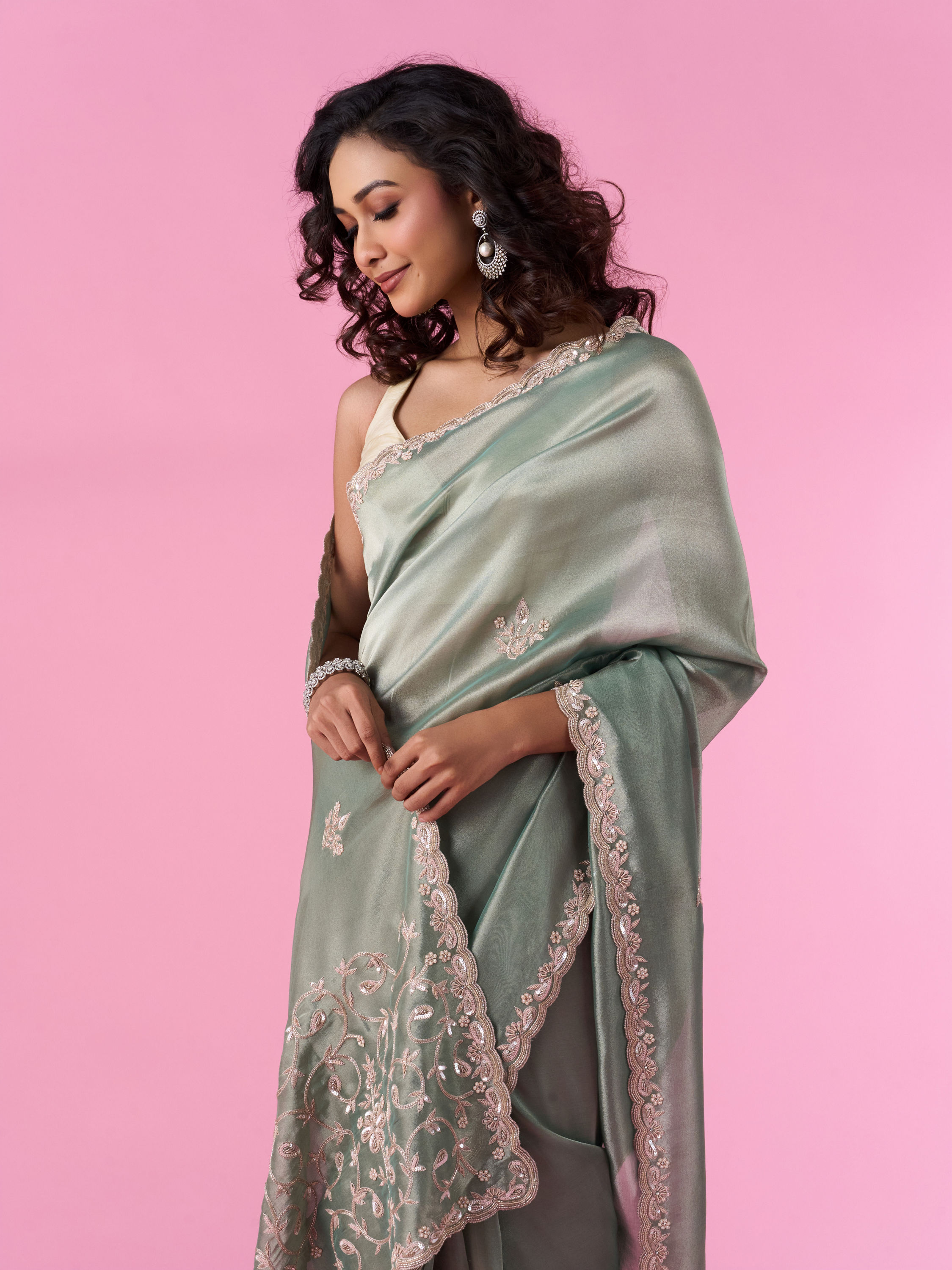 Mohey Women Sea Green Party Wear Saree