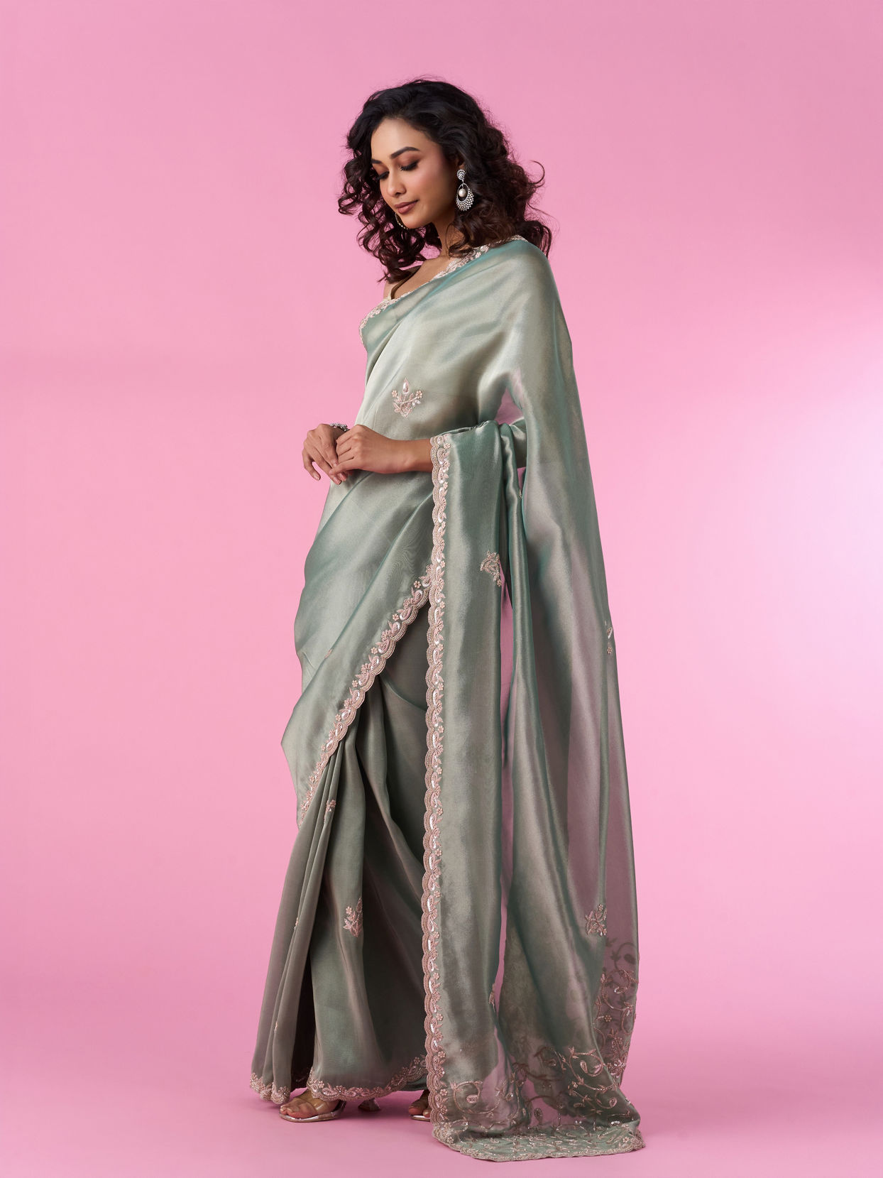 Mohey Women Sea Green Party Wear Saree
