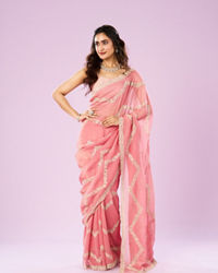 Mohey Women Charming Pink Chinon Saree