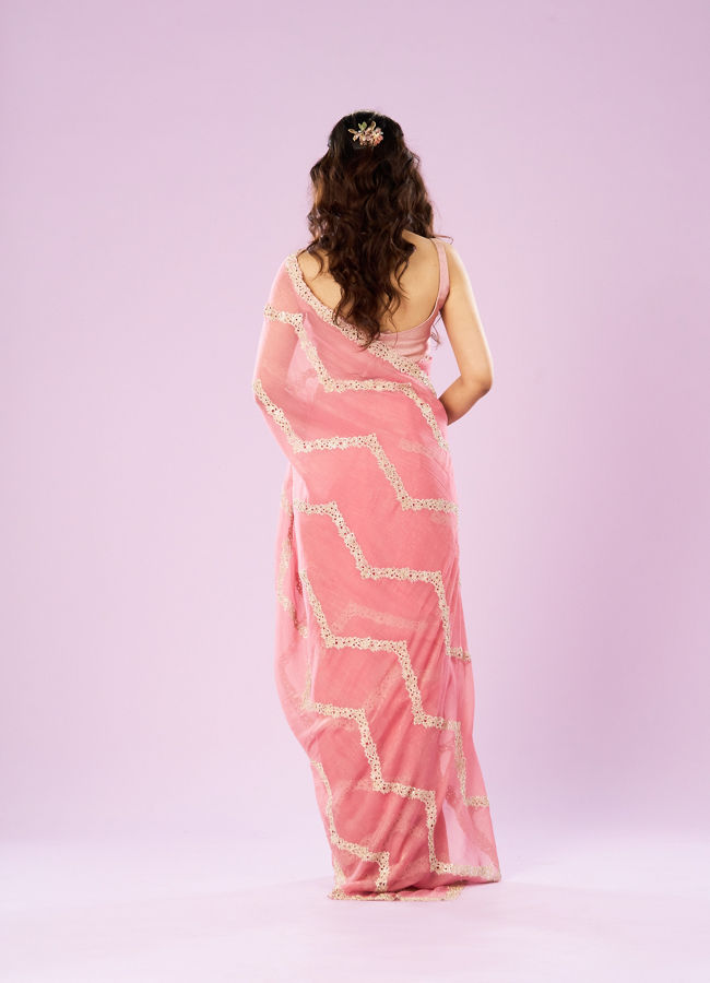 Mohey Women Charming Pink Chinon Saree