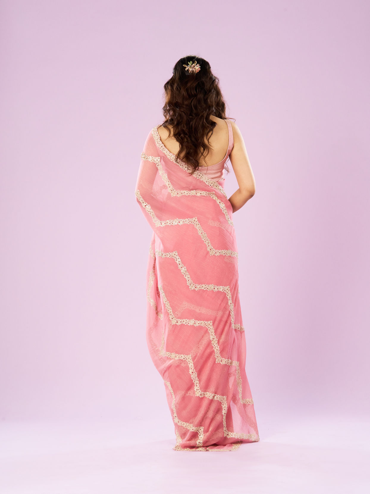 Mohey Women Charming Pink Chinon Saree