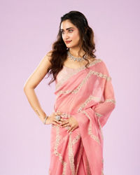 Mohey Women Charming Pink Chinon Saree