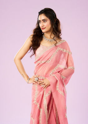 Mohey Women Charming Pink Chinon Saree