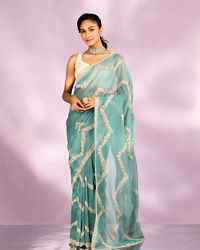 Mohey Women Elegant Light Blue Saree Ensemble