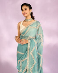 Mohey Women Elegant Light Blue Saree Ensemble