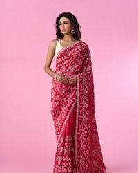 Mohey Women Rani Pink Exquisite Chinon Bridal Saree