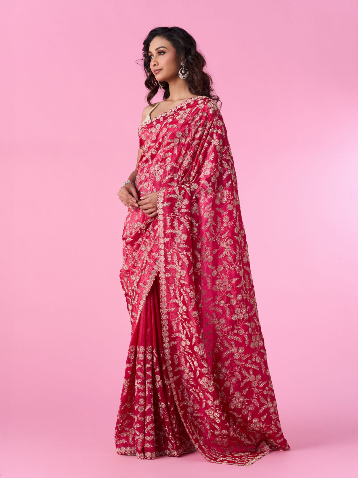 Mohey Women Rani Pink Exquisite Chinon Bridal Saree