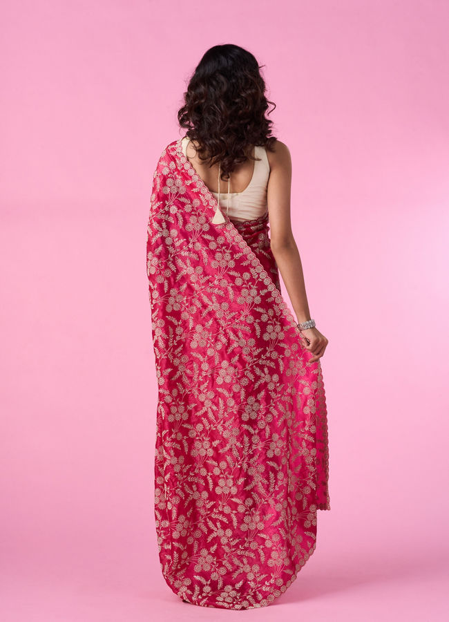 Mohey Women Rani Pink Exquisite Chinon Bridal Saree