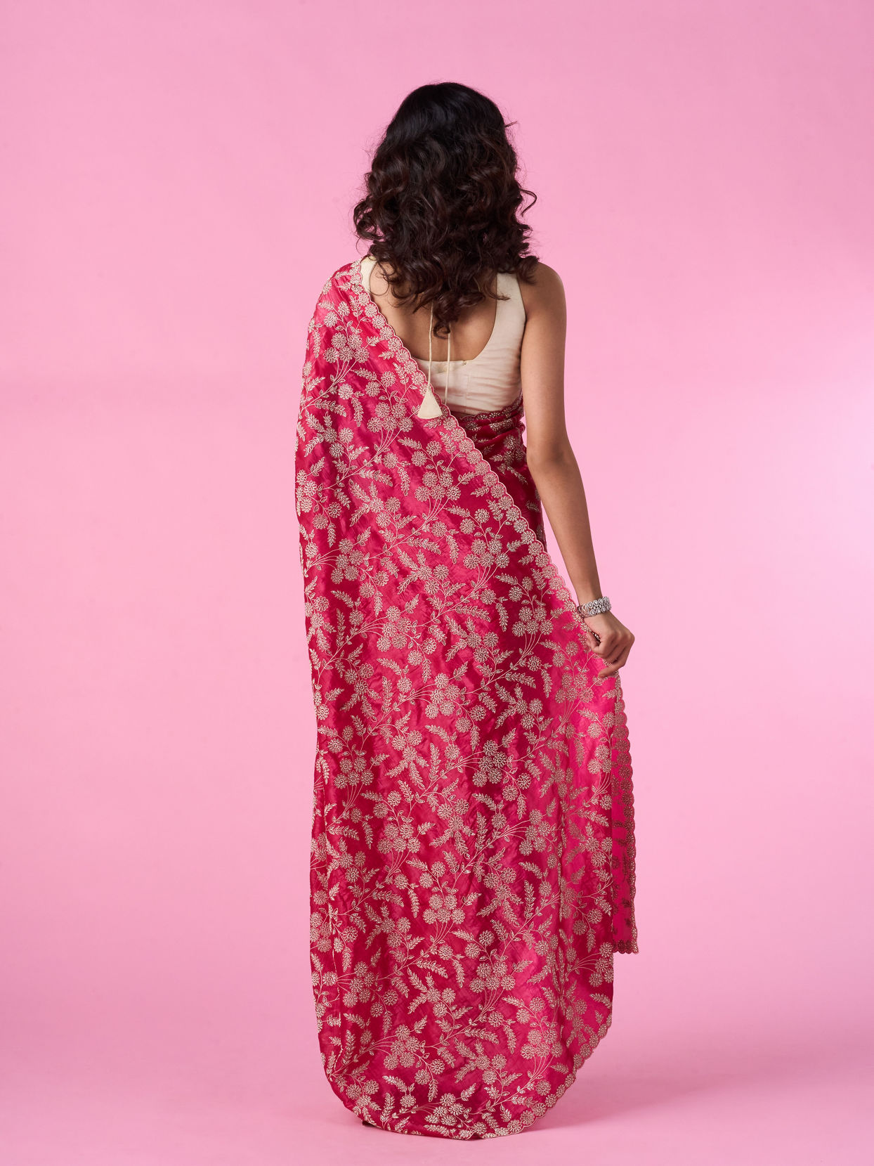 Mohey Women Rani Pink Exquisite Chinon Bridal Saree