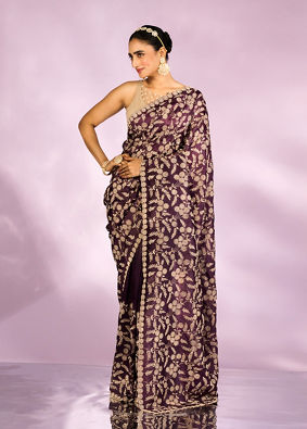 Mohey Women Purple Elegance Chinon Saree