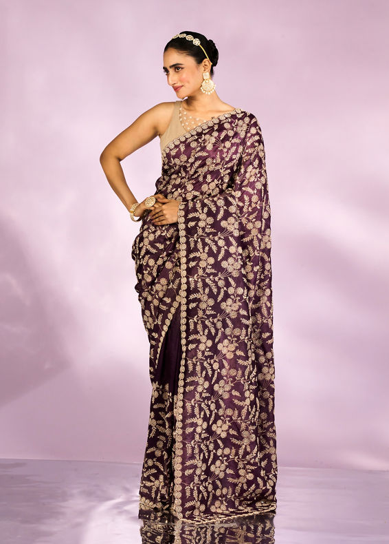 Mohey Women Purple Elegance Chinon Saree