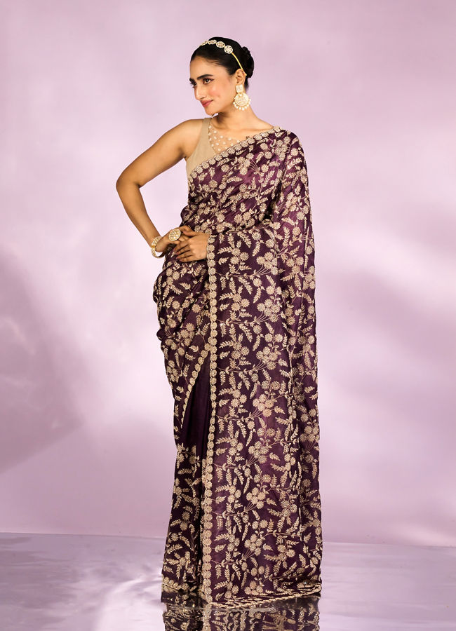Mohey Women Purple Elegance Chinon Saree