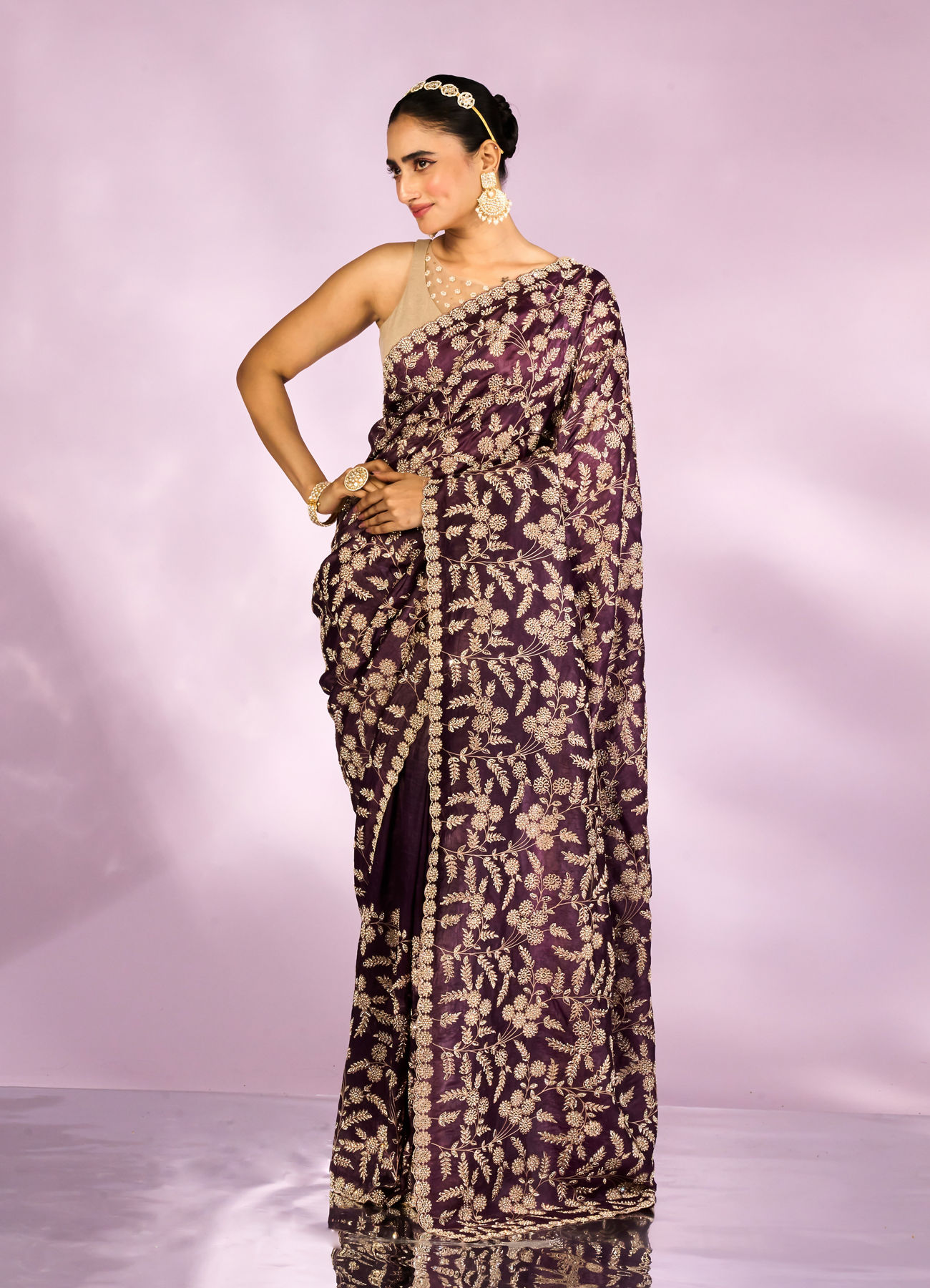 Mohey Women Purple Elegance Chinon Saree