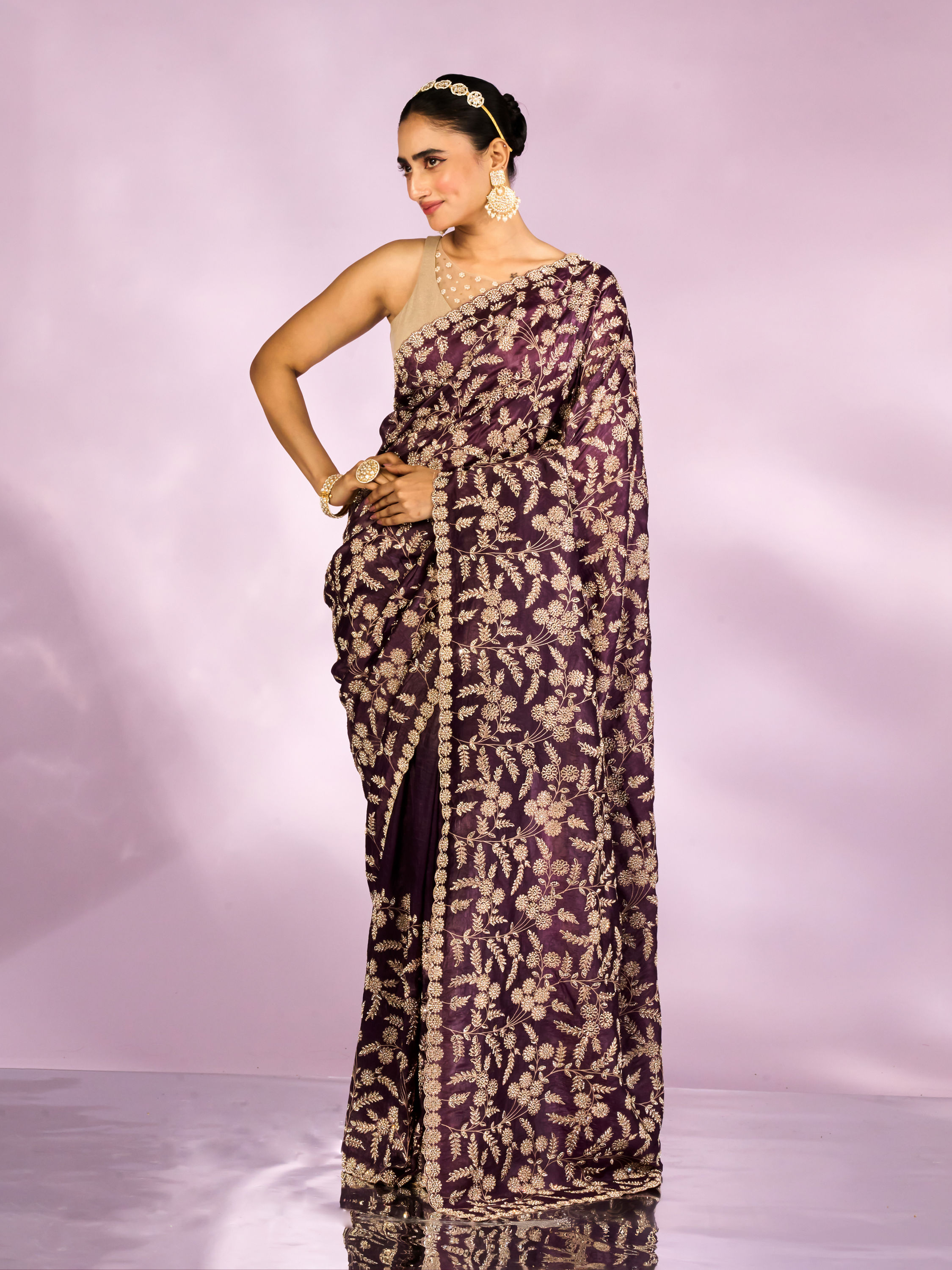 Mohey Women Purple Elegance Chinon Saree