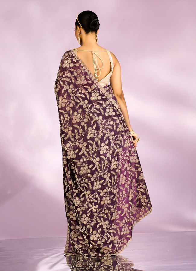Mohey Women Purple Elegance Chinon Saree